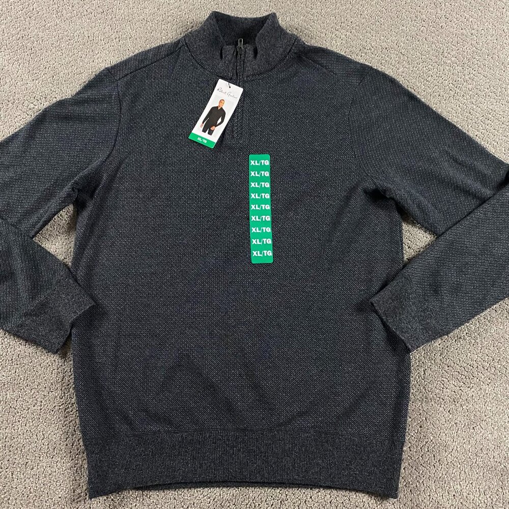 NWT Robert Graham Sweater 1/4 Zip Pullover Men's XL Gray Cotton Knit Fabric